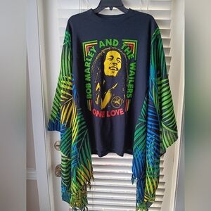 Upcycled Bob Marley Graphic T-Shirt Poncho